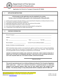 Document preview: Form FP-006E Application for Permit to Transport Fireworks - Massachusetts