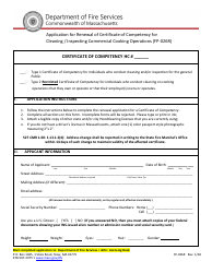 Document preview: Form FP-026R Application for Renewal of Certificate of Competency for Cleaning / Inspecting Commercial Cooking Operations - Massachusetts