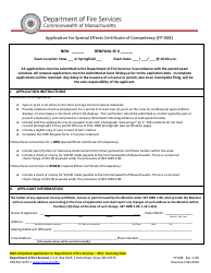 Form FP-008 &quot;Application for Special Effects Certificate of Competency&quot; - Massachusetts