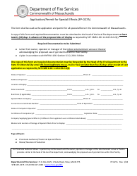 Form FP-027A Application/Permit for Special Effects - Massachusetts