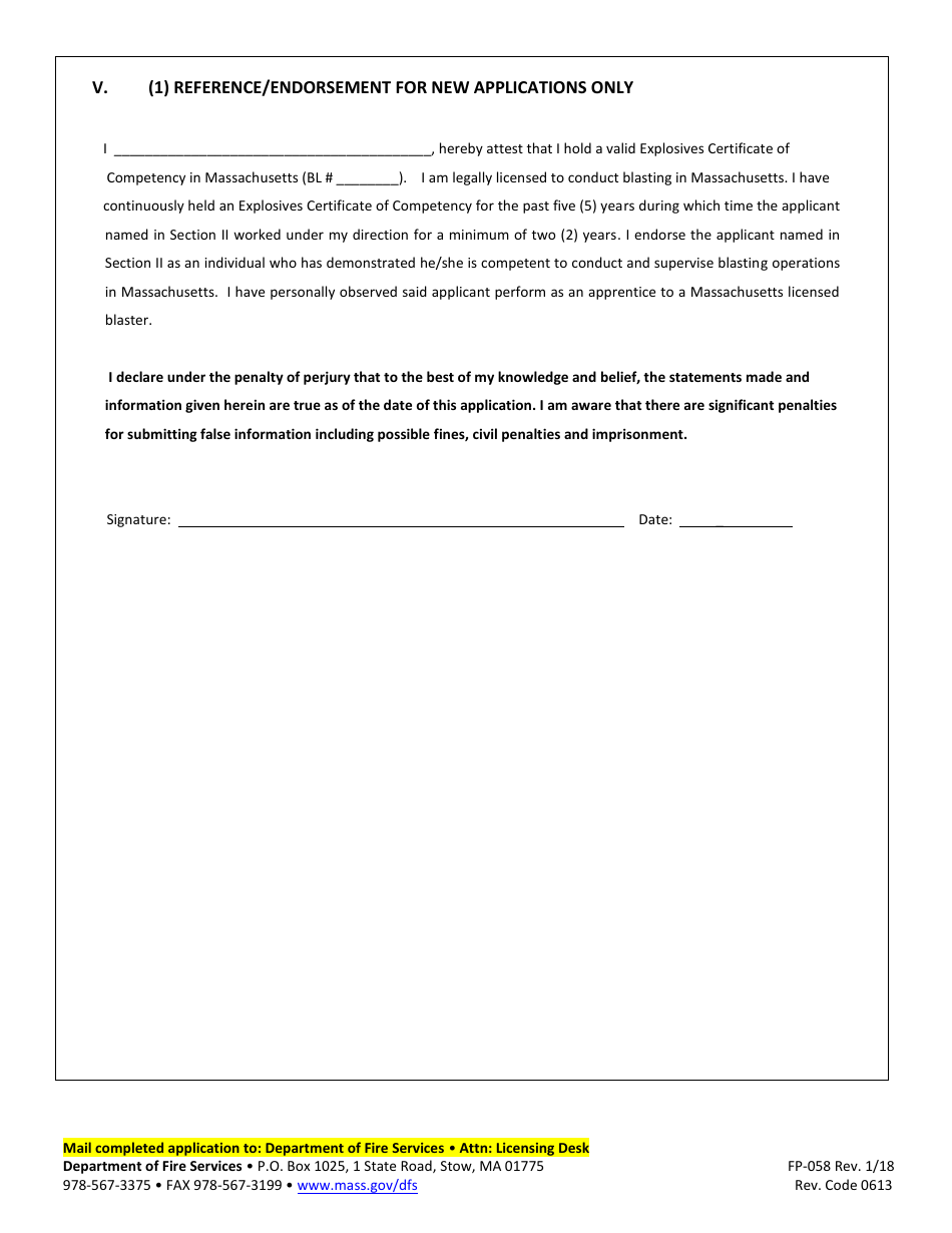 Form FP-058 Application for Explosives Certificate of Competency - Massachusetts, Page 4