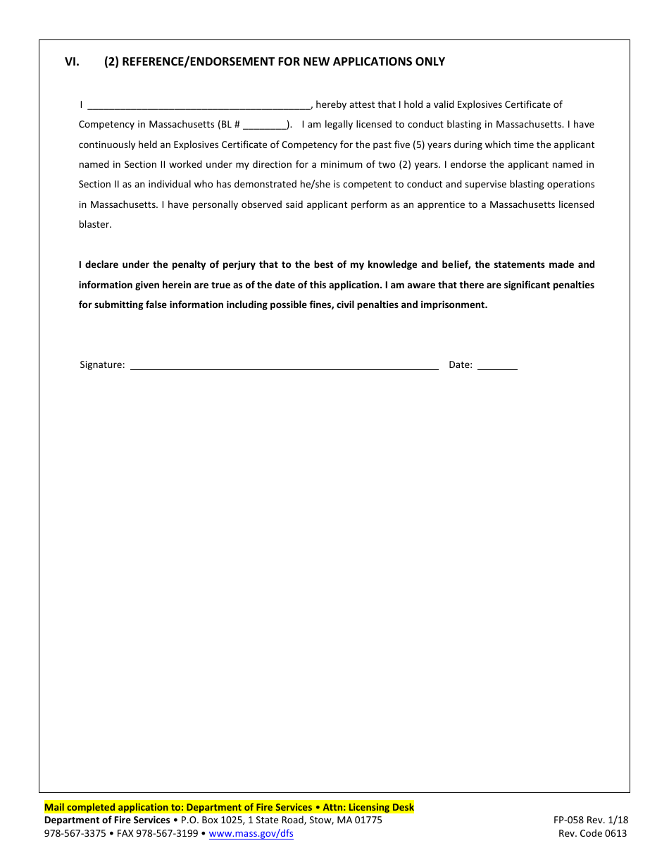 Form FP-058 Application for Explosives Certificate of Competency - Massachusetts, Page 5