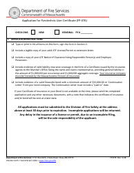 Form FP-076 &quot;Application for Pyrotechnic User Certificate&quot; - Massachusetts