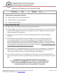 Form FP-083 &quot;Application for Explosives User Certificate&quot; - Massachusetts