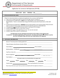 Form FP-078 Application for License to Sell Explosives - Massachusetts