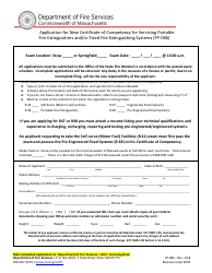 Document preview: Form FP-086 Application for New Certificate of Competency for Servicing Portable Fire Extinguishers and/or Fixed Fire Extinguishing Systems - Massachusetts