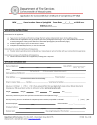 Document preview: Form FP-082 Application for Cannon/Mortar Certificate of Competency - Massachusetts