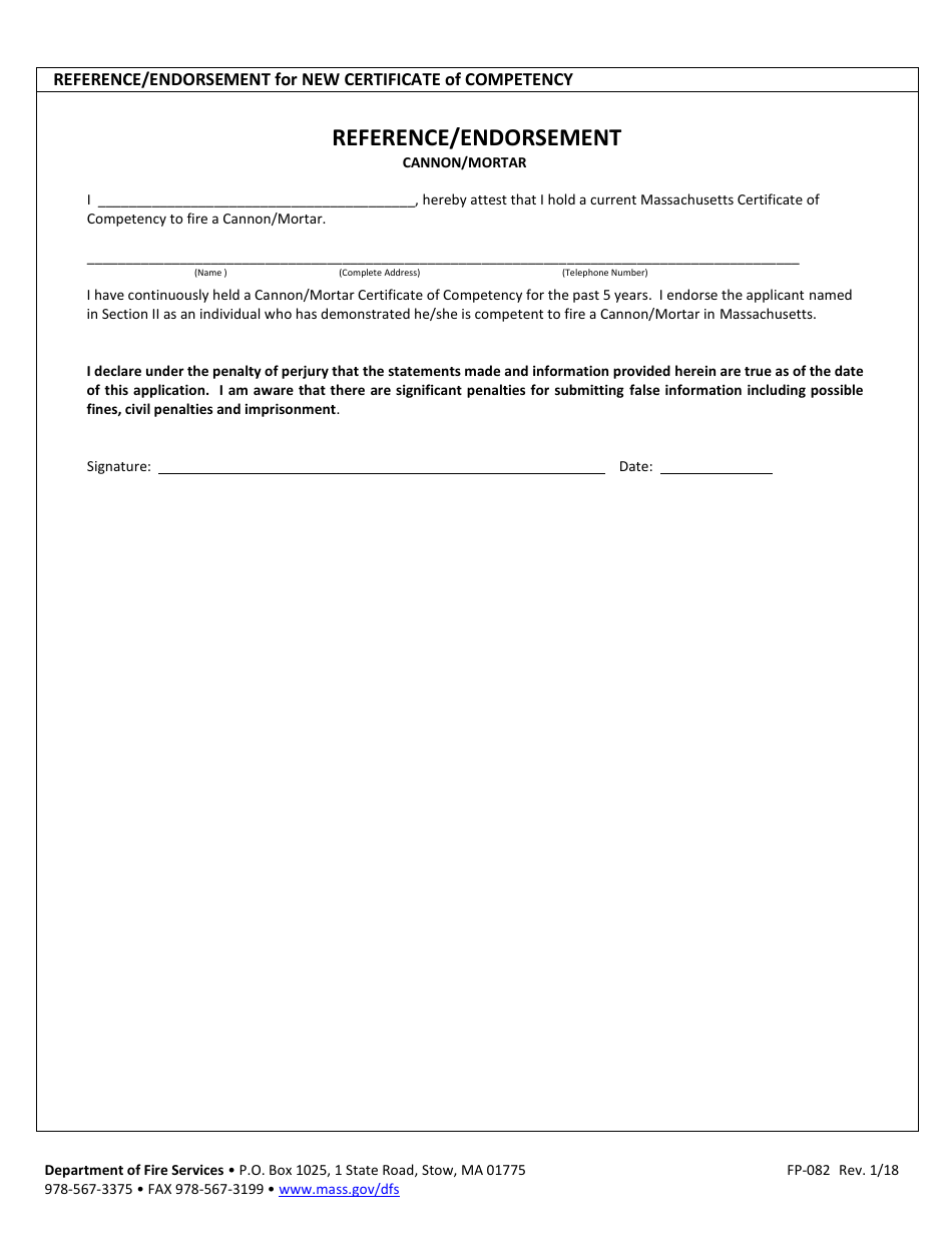 Form FP-082 Application for Cannon / Mortar Certificate of Competency - Massachusetts, Page 4