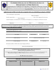 Form BPV-013 Application for Certificate of Competency as Inspector of Pressure Vessels - Massachusetts