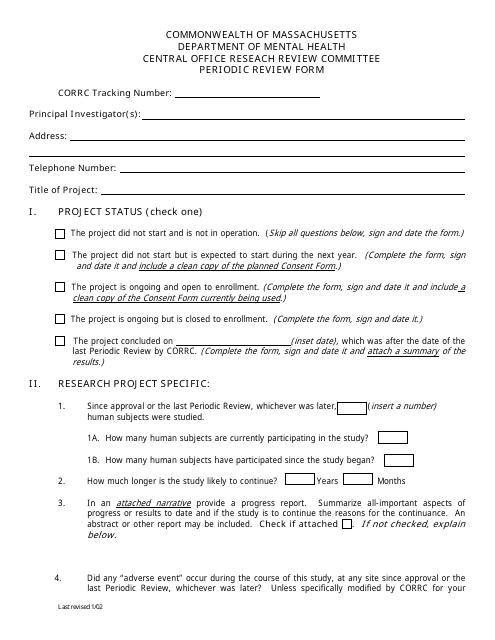 Periodic Review Form - Massachusetts Download Pdf