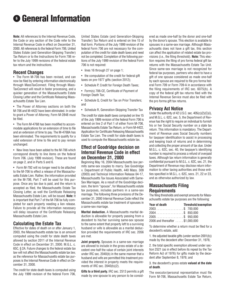 Form M-706 Massachusetts Estate Tax Return - Massachusetts, Page 6
