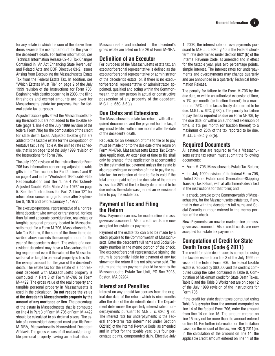 Form M-706 Massachusetts Estate Tax Return - Massachusetts, Page 7