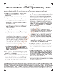 Form CT-CHL Checklist for Distributor License for Cigars and Smoking Tobacco - Massachusetts
