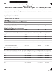 Form CT-CDL Application for Distributor License for Cigars and Smoking Tobacco - Massachusetts