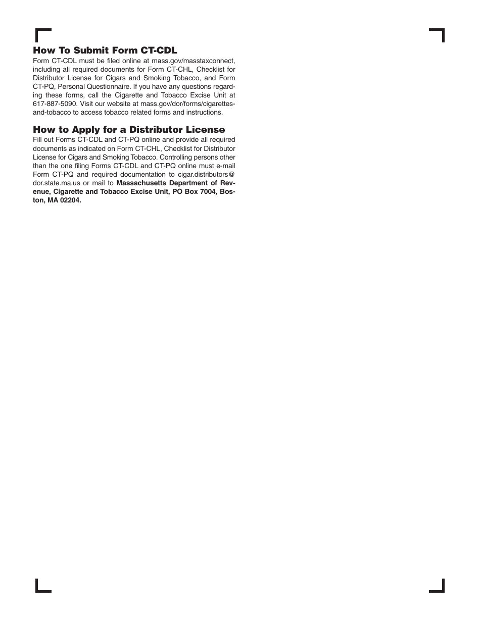 Form CT-CDL Application for Distributor License for Cigars and Smoking Tobacco - Massachusetts, Page 6