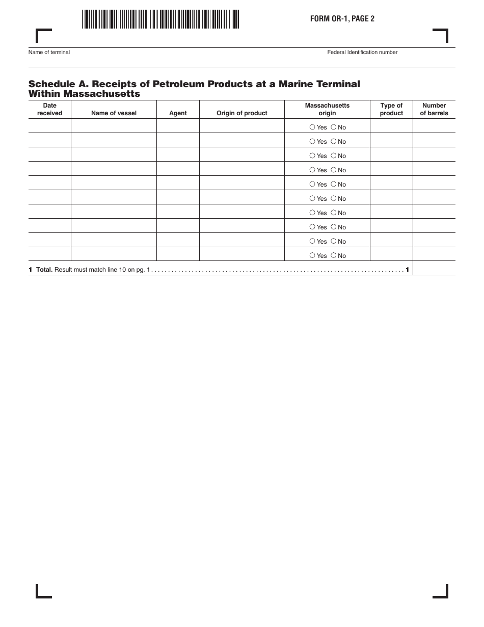 Form OR-1 Uniform Oil Response and Prevention Fee - Massachusetts, Page 2