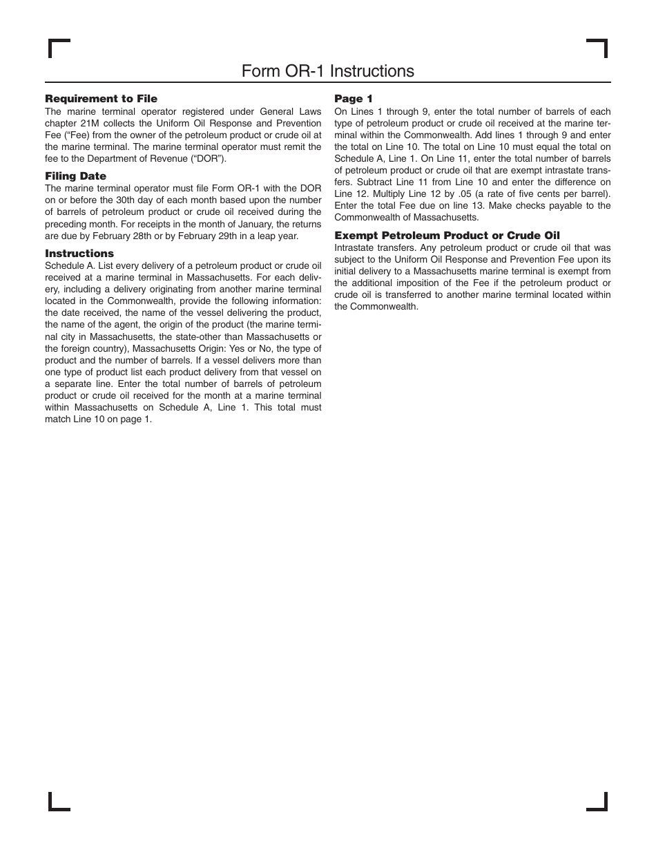 Form OR-1 Uniform Oil Response and Prevention Fee - Massachusetts, Page 3