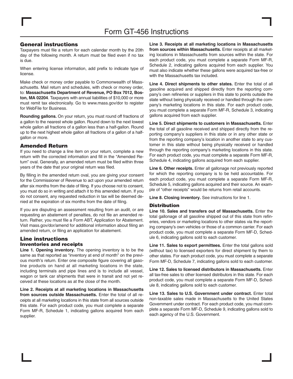 Form GT-456 Gasoline Tax Return - Massachusetts, Page 3