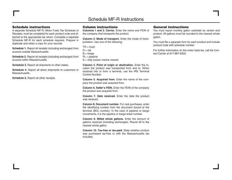 Schedule MF-R Motor Fuels Tax Schedule of Receipts - Massachusetts, Page 2