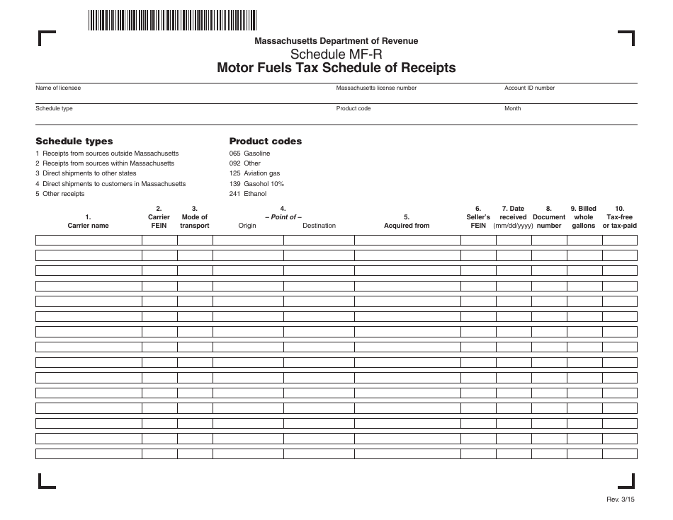 Massachusetts Motor Fuels Tax Schedule of Receipts Fill Out, Sign