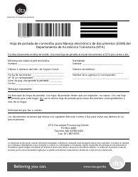 Document preview: Hoja De Portada De Correo/Fax Para Manejo Electronico De Documentos (Edm) Del Departamento De Asistencia Transitoria (Dta) - Massachusetts (Spanish)