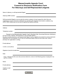 Consent to Electronic Notification Form for Attorneys and Self-represented Litigants - Massachusetts