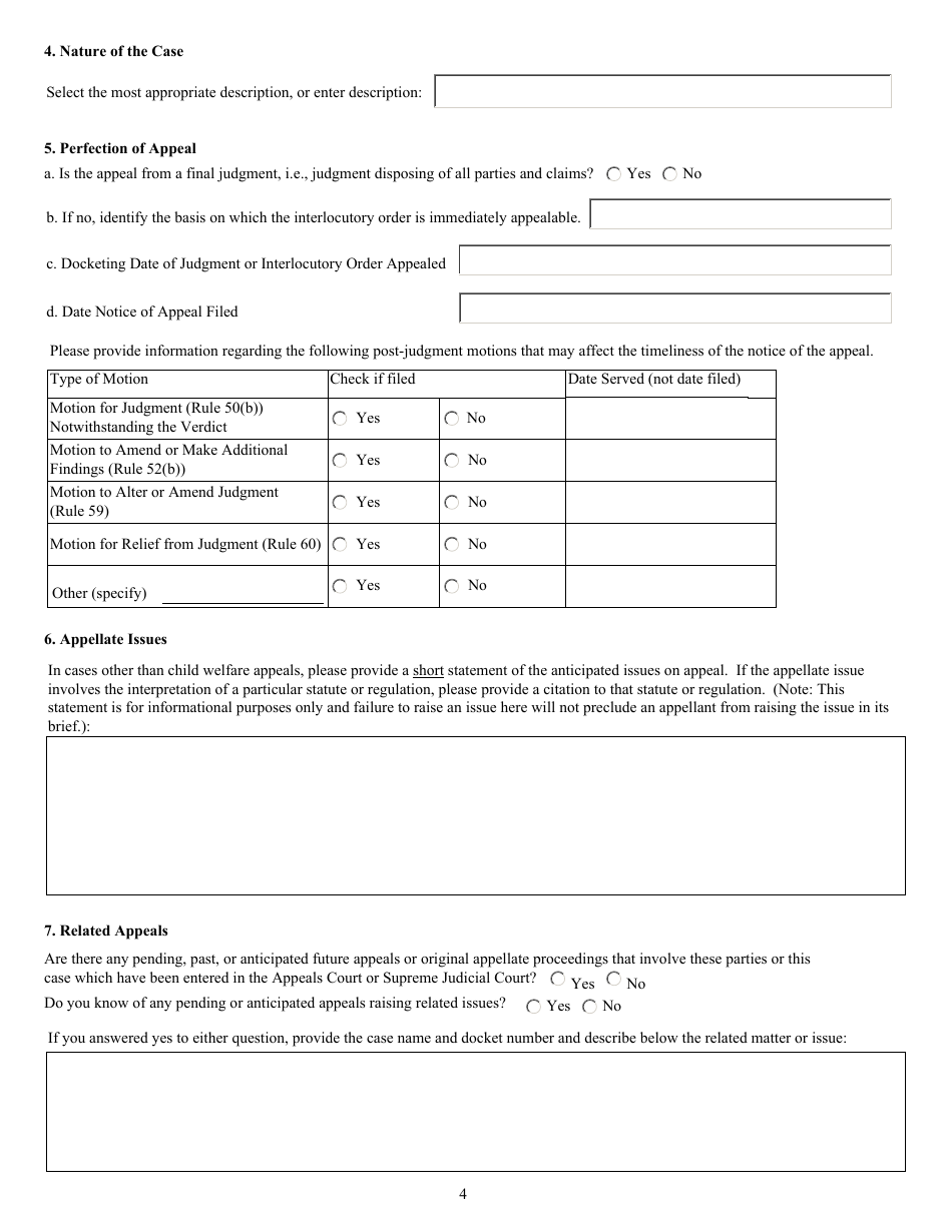 Civil Docketing Statement Form - Massachusetts, Page 4