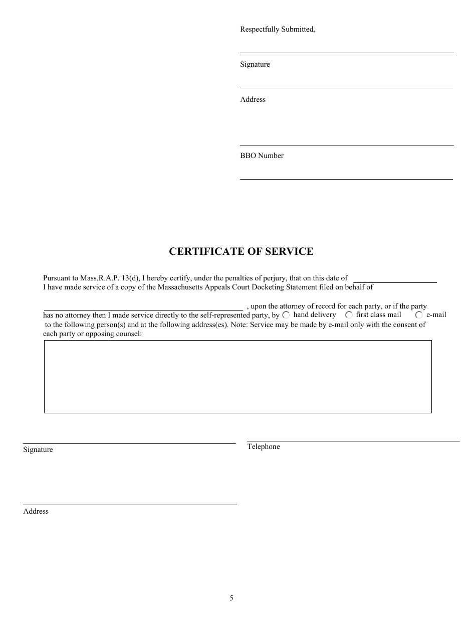 Massachusetts Civil Docketing Statement Form - Fill Out, Sign Online ...