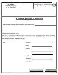 Document preview: Form LC-002 Notice of the Withdrawal of Appearance - Massachusetts