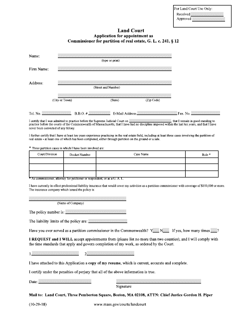 Partition Commissioners Application Form - Massachusetts