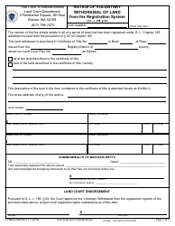 Document preview: Form LCSBQ-VWD-NOT Notice of Voluntary Withdrawal of Land From the Registration System - Massachusetts