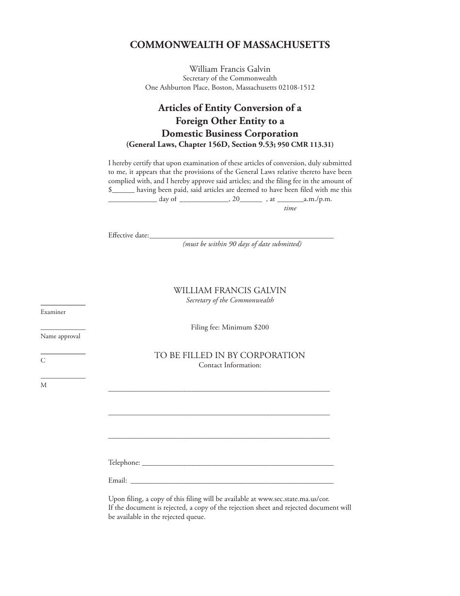 Articles of Entity Conversion of a Foreign Other Entity to a Domestic Business Corporation - Massachusetts, Page 4