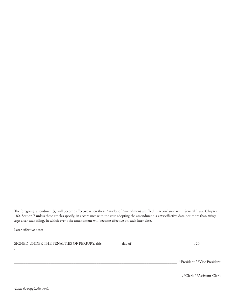 Articles of Amendment (General Laws, Chapter 180, Section 7) - Massachusetts, Page 3