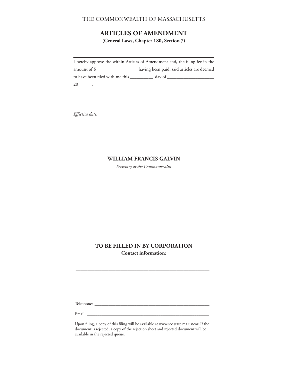 Articles of Amendment (General Laws, Chapter 180, Section 7) - Massachusetts, Page 4
