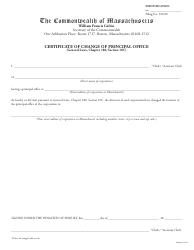 Certificate of Change of Principal Office - Massachusetts