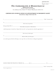 Certificate of Revocation of Appointment of Resident Agent - Massachusetts