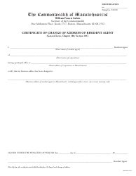 Document preview: Certificate of Change of Address of Resident Agent - Massachusetts