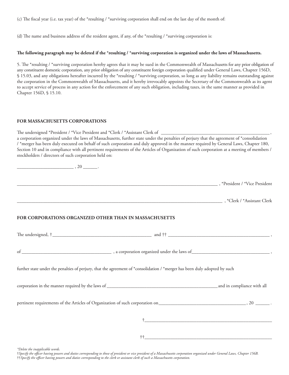 Form 18010AM Articles of Consolidation / Merger - Foreign and Domestic Corporations - Massachusetts, Page 3