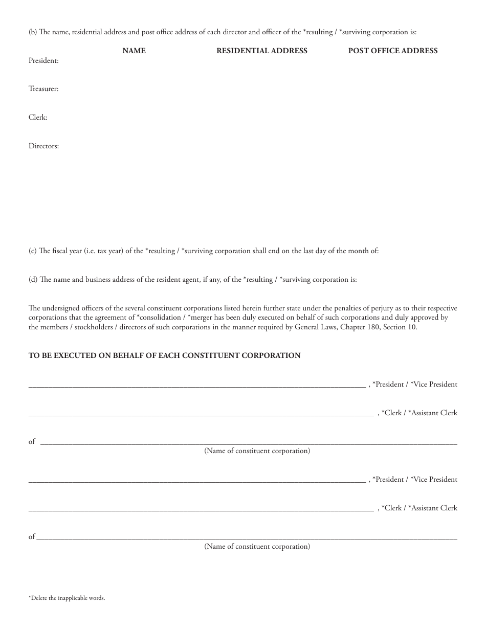 Form 18010M Articles of Consolidation / Merger - Domestic and Domestic Corporations - Massachusetts, Page 3