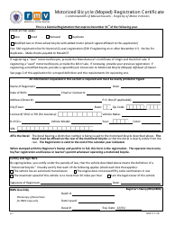 Document preview: Form T20017 Motorized Bicycle (Moped) Registration Certificate - Massachusetts
