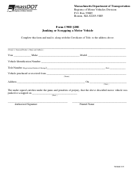 Document preview: Form T20265 (C90D) Junking or Scrapping a Motor Vehicle - Massachusetts