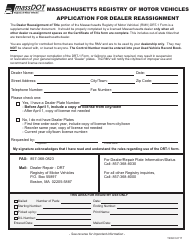 Document preview: Form T20901 (DRT-1) Application for Dealer Reassignment - Massachusetts
