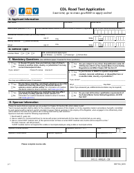Form RDT104 Cdl Road Test Application - Massachusetts