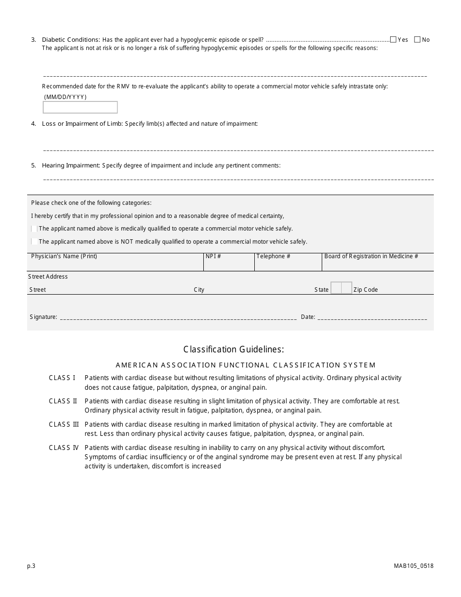 Form MAB105 Application for Intrastate Medical Waivers to Operate Class a, B, or C Commercial Motor Vehicles - Massachusetts, Page 3