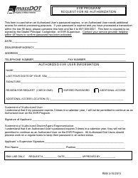 Document preview: Form RMV Request for Re-authorization - Evr Program - Massachusetts