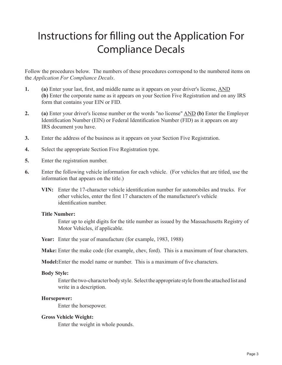 Form T20823 Application for Compliance Decals - Massachusetts, Page 3