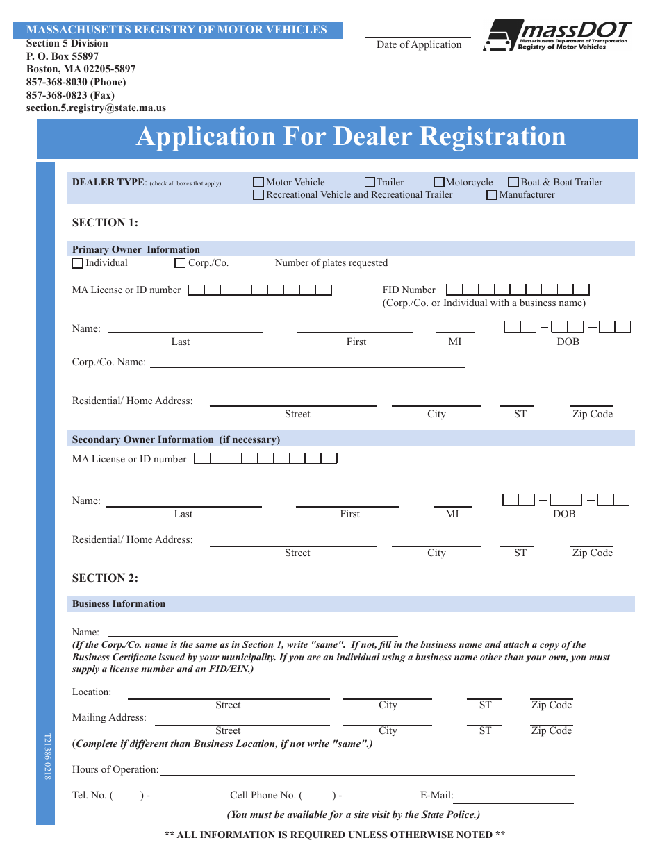 Application for Dealer Registration - Massachusetts, Page 3