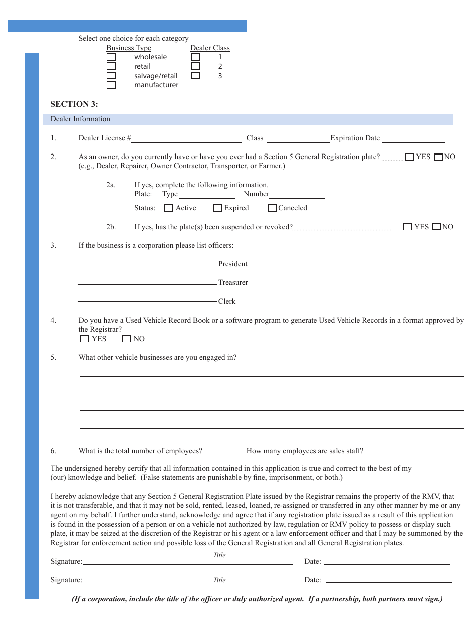 Application for Dealer Registration - Massachusetts, Page 4