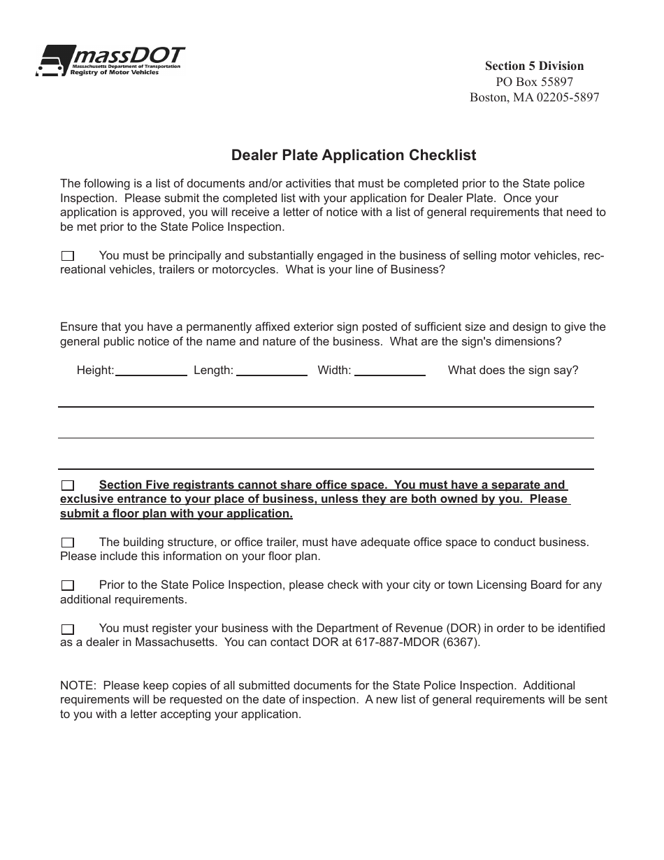 Application for Dealer Registration - Massachusetts, Page 5