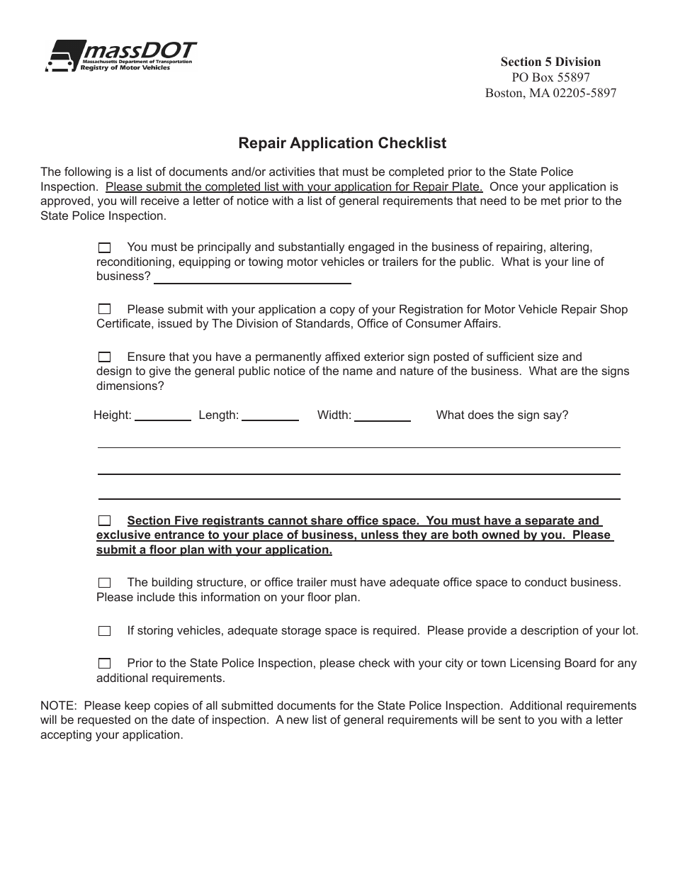 Application for Repair Registration - Massachusetts, Page 5